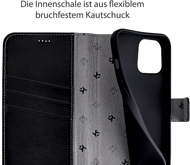 Suncase Book-Style Hülle kompatibel mit iPhone 12 (6.1") Leder Tasche (Slim-Fit) Lederhülle Handytas