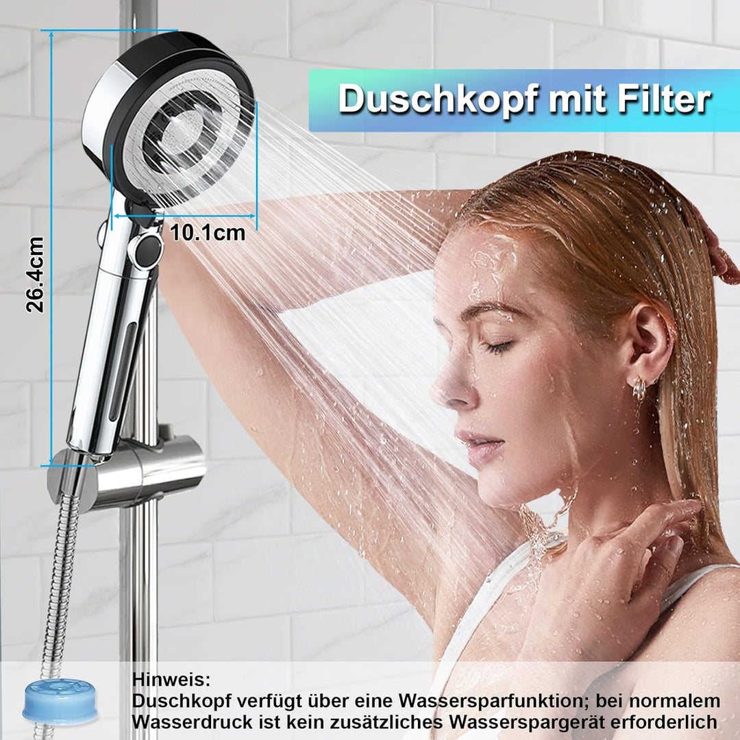Nafall Duschkopf Filter Mit 1.5m Schlauch, Handbrause Wassersparend, Duschkopf Duschbrause Mit 5 Str