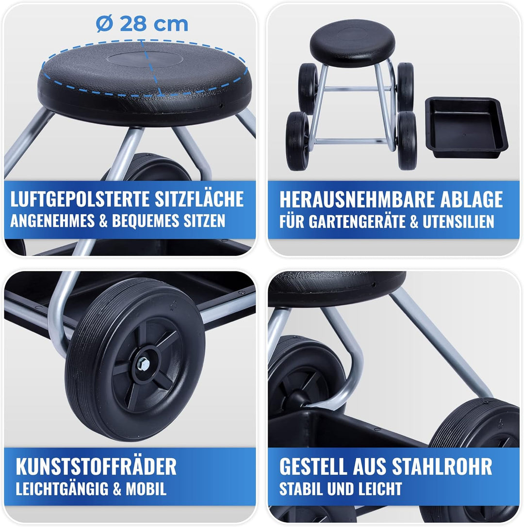 Maximex Rollsitz Secura - für Haushalt und Garten, Metall, 52 x 40 x 41 cm, Silber