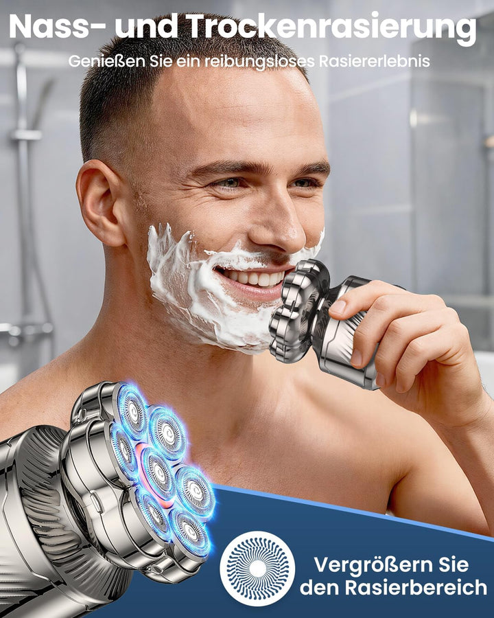 7D Glatzenrasierer Herren, 6 in 1 Elektrischer Kopfrasierer mit Magnetischem Scherkopf, Nass- &amp; Troc