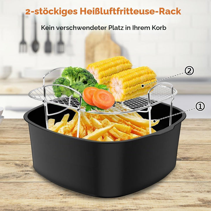 Air Fryer Rack für Cosori 5,5 l, quadratisches Luftfritteusen-Zubehör, Edelstahl-Luftfritteusen-Rega