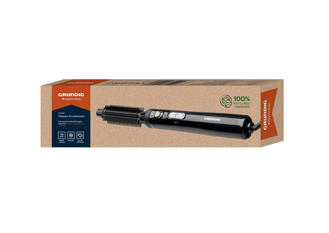 GRUNDIG HS 3020, Volumen- und Lockenstyler, Stylingbürste, mit 2 Rundbürsten, Abroll-Automatik, abne