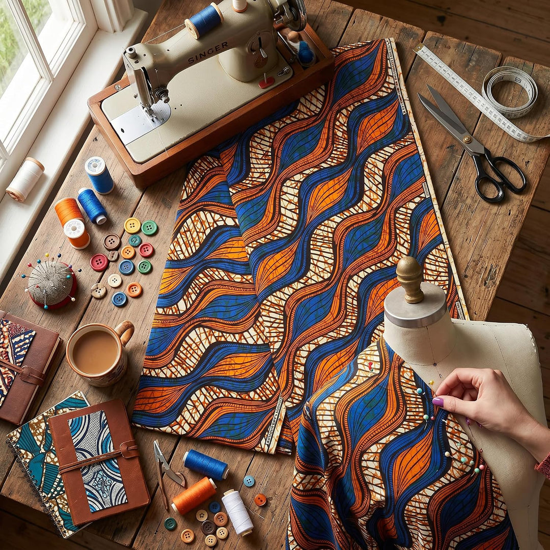 Eujgoov 6 Yards Afrikanischer Polyester-Wachsdruck-Stoff Afrikanischer Stoff für Partykleid DIY Bär