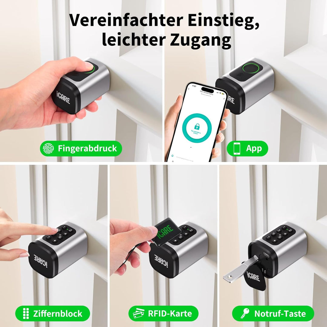 Türschloss Fingerabdruck Smart Lock, Schliesszylinder 60-90mm(30/30,45/45), Elektronisches Fingerabd