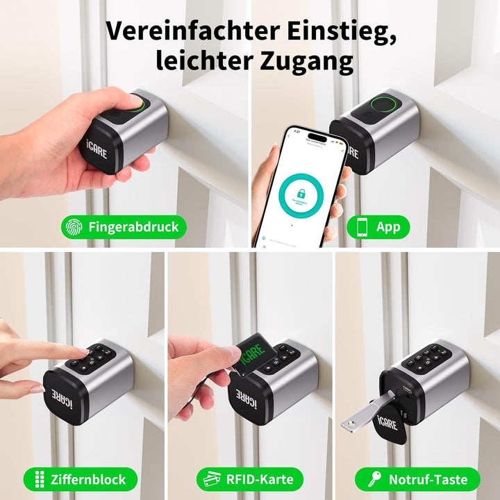 Türschloss Fingerabdruck Smart Lock, Schliesszylinder 60-90mm(30/30,45/45), Elektronisches Fingerabd