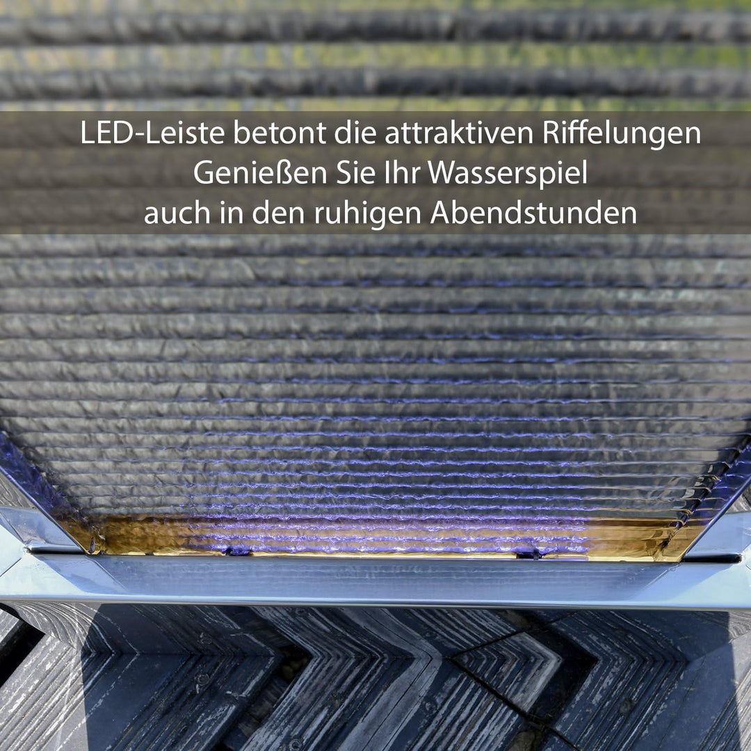 Köhko Terrassenbrunnen 21013 aus Edelstahl Höhe ca. 110 cm Wasserspiel Gartenbrunnen mit LED-Beleuch