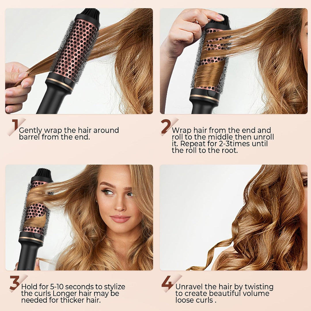 UMIGA Thermobürste 3 in 1, 38mm Thermal Brush LCD 120-200℃ Dual PTC Heated Round Brush,Lockenbürste,