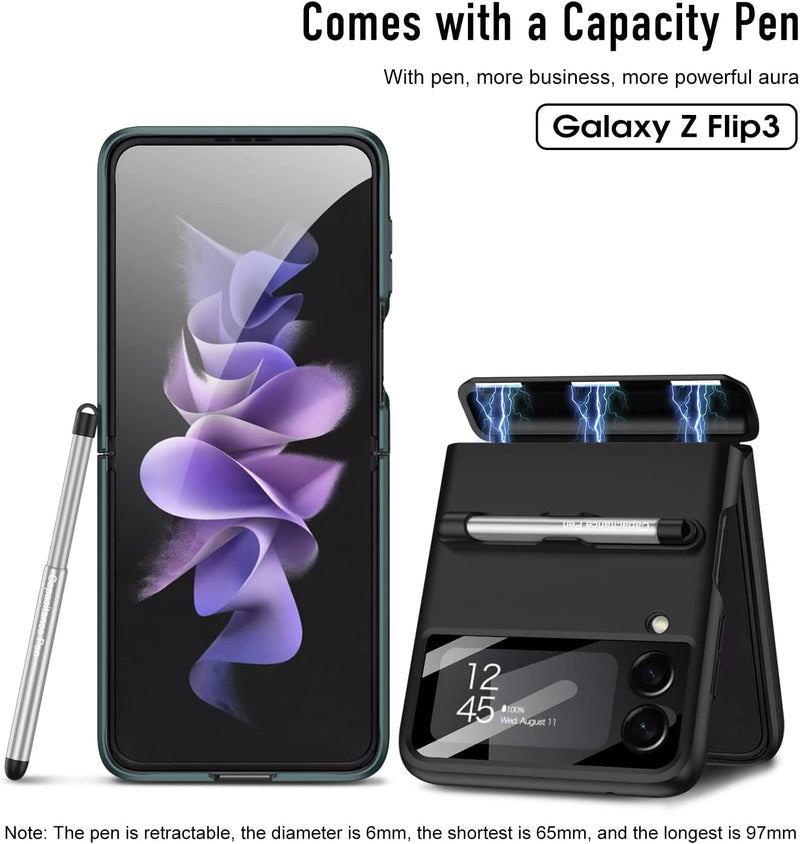 COQUE Galaxy Z Flip 3 Hülle, aufklappbare All-Inclusive-Hülle mit gehärtetem Displayschutz|Stift ber