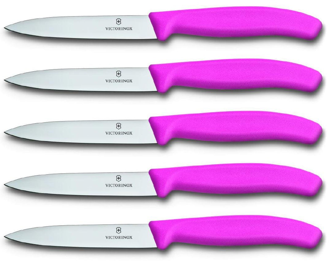 Victorinox 5-tlg Gemüsemesser Set Swiss Classic Pink – 10 cm ohne Wellenschliff – Tomatenmesser 5er