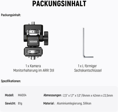 NEEWER Kamera Monitorhalterung mit 3/8" ARRI Positionierungsrändelschraube,1/4" Schraube für 5"&7" M