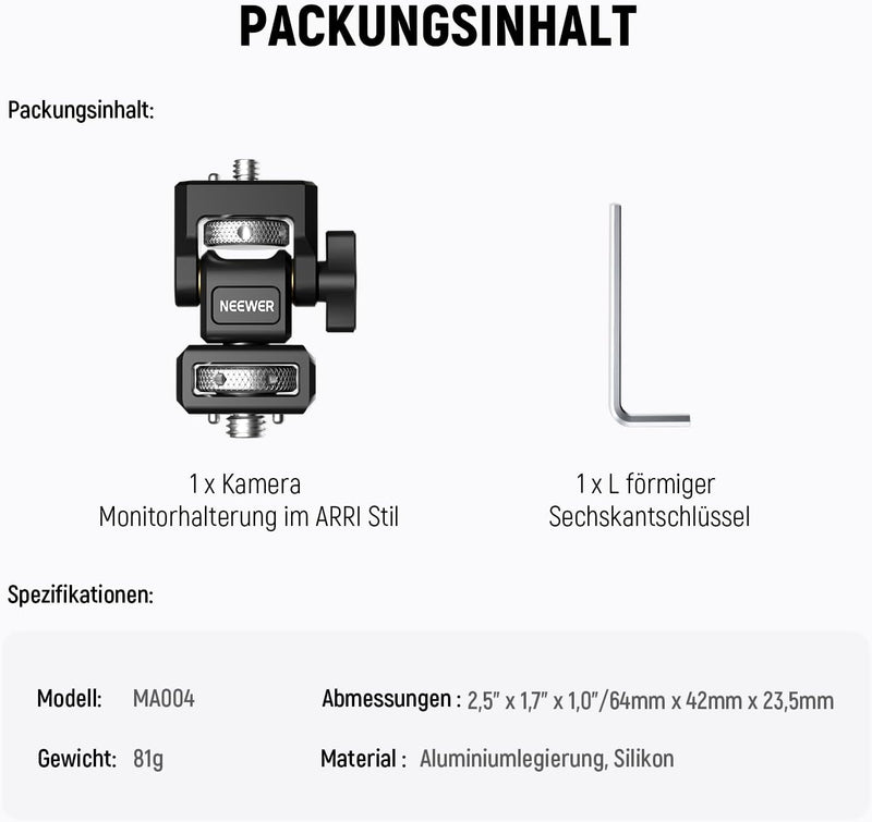 NEEWER Kamera Monitorhalterung mit 3/8" ARRI Positionierungsrändelschraube,1/4" Schraube für 5"&7" M