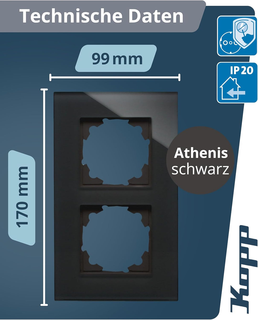 Kopp 405405011 2-Fach Echtglas-Rahmen schwarz Abdeckrahmen, Glas Schwarz 2-fach Schwarz, 2-fach Schw