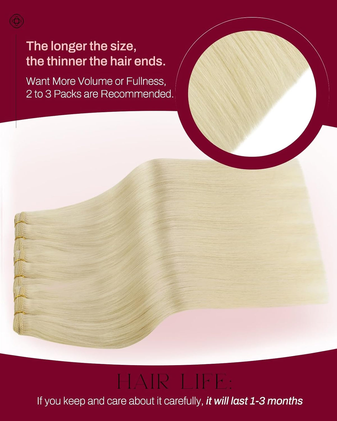 Moresoo 60 cm Haarextension Echthaar Tressen zum Einnähen Platinblond Remy Tressen Extensions Echtha