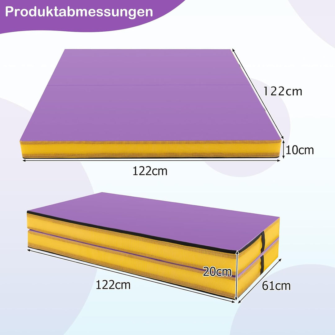 GYMAX Weichbodenmatte, 122 x 122 x 10 cm Klappbare Turnmatte mit Kunstlederbezug & Tragegriffen, Gym