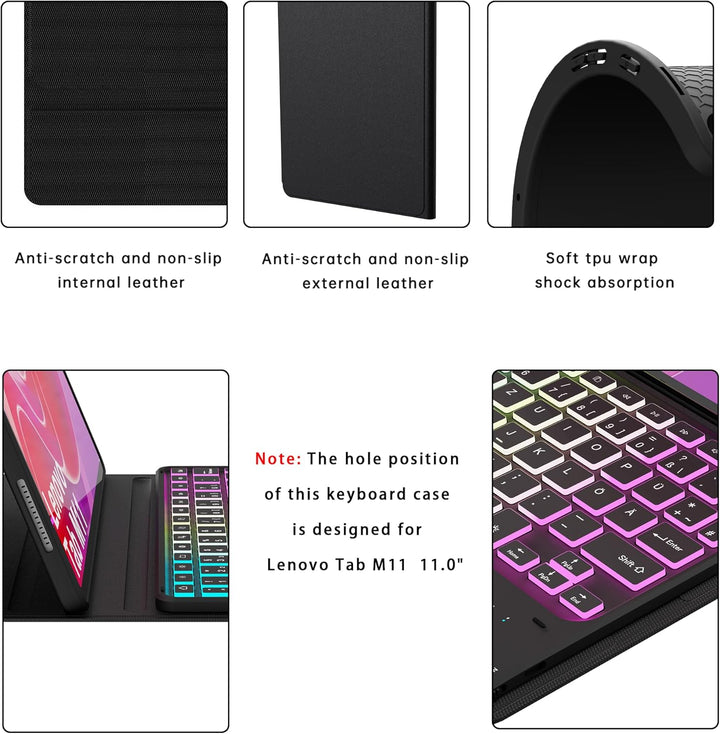 für Lenovo Tab M11 2024 11 Zoll Hülle mit Tastatur: 7-Farbige Beleuchtung QWERTZ Deutsches Tastatur