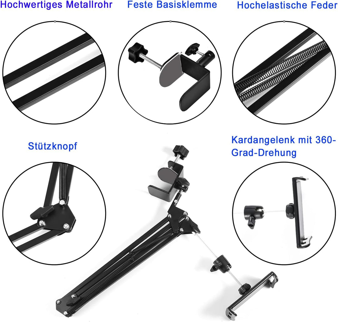 Tablet-Ständer für Bett Halterung -Ständerhalter 360 Grad Drehbarer mit Stabilem Aluminiumarm für iP