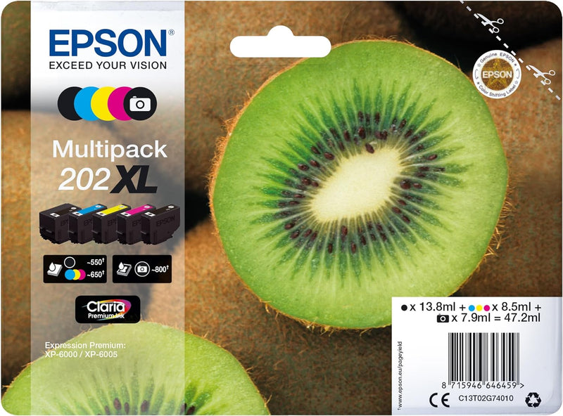 Epson EP64645 Original 202XL Tinte Kiwi (XP-6000, XP-6005, XP-6100, XP-6105), Multipack 5-farbig mul