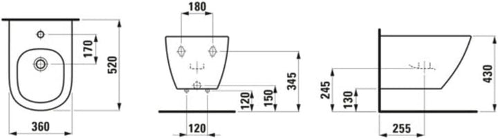 LAUFEN Lua Wandbidet, mit Überlauf, 1 Hahnloch, 360x520mm, Eckventile innenliegend, H8300810493021,