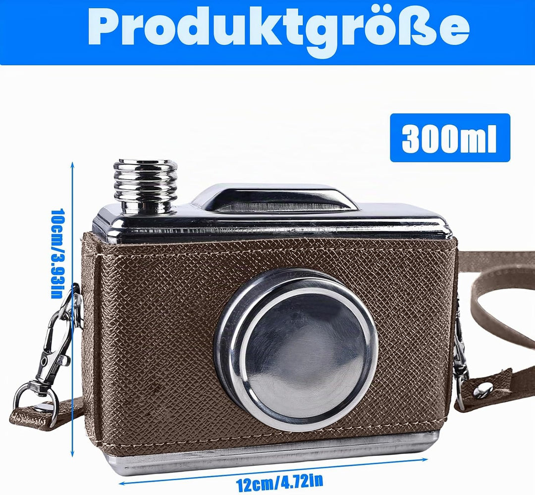 Retro Kamerastil Flachmann: 300ML Whisky Flachmann Set, Wein-Fläschen Aus Feinem Edelstahl, Outdoor-