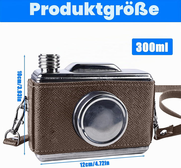 Retro Kamerastil Flachmann: 300ML Whisky Flachmann Set, Wein-Fläschen Aus Feinem Edelstahl, Outdoor-