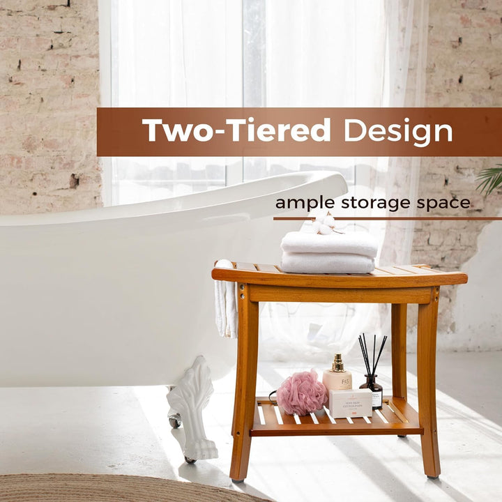 Utoplike Bambus Dusche Bank für Innen, Braun Badezimmer Hocker mit Griffen, Lagerung Regal, Holz Bad