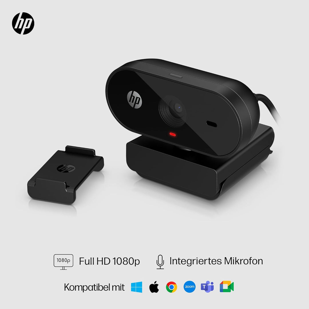 HP 320 All-in-One-Webcam (USB-A, 1080p/Full HD Auflösung, 360° schwenkbar, 66°-Weitwinkel, Belichtun