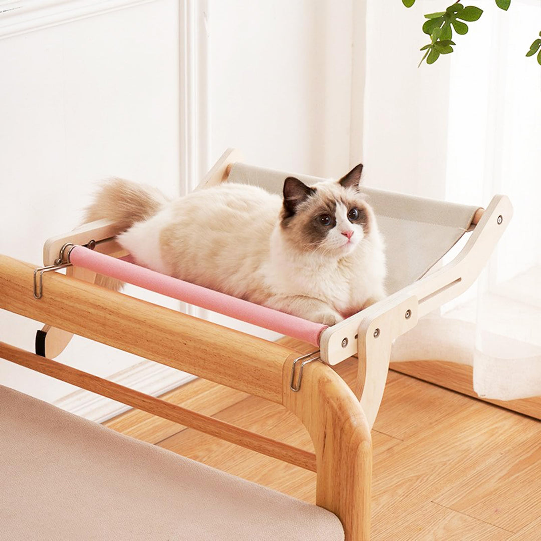 TOTHDATE Cat Window Perch Cat Window Hammock with Natural Wooden cat Window Perch Frame, Pink Rosa,