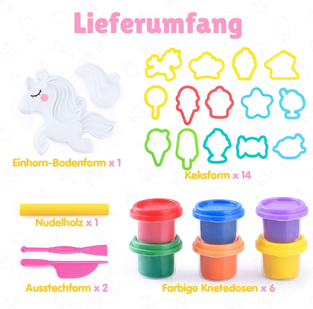 PLAY Knete Set für Kinder Eis und Einhorn Set - Anfänger Knete Zubehör knete ab 3 jahre, Kinderknete