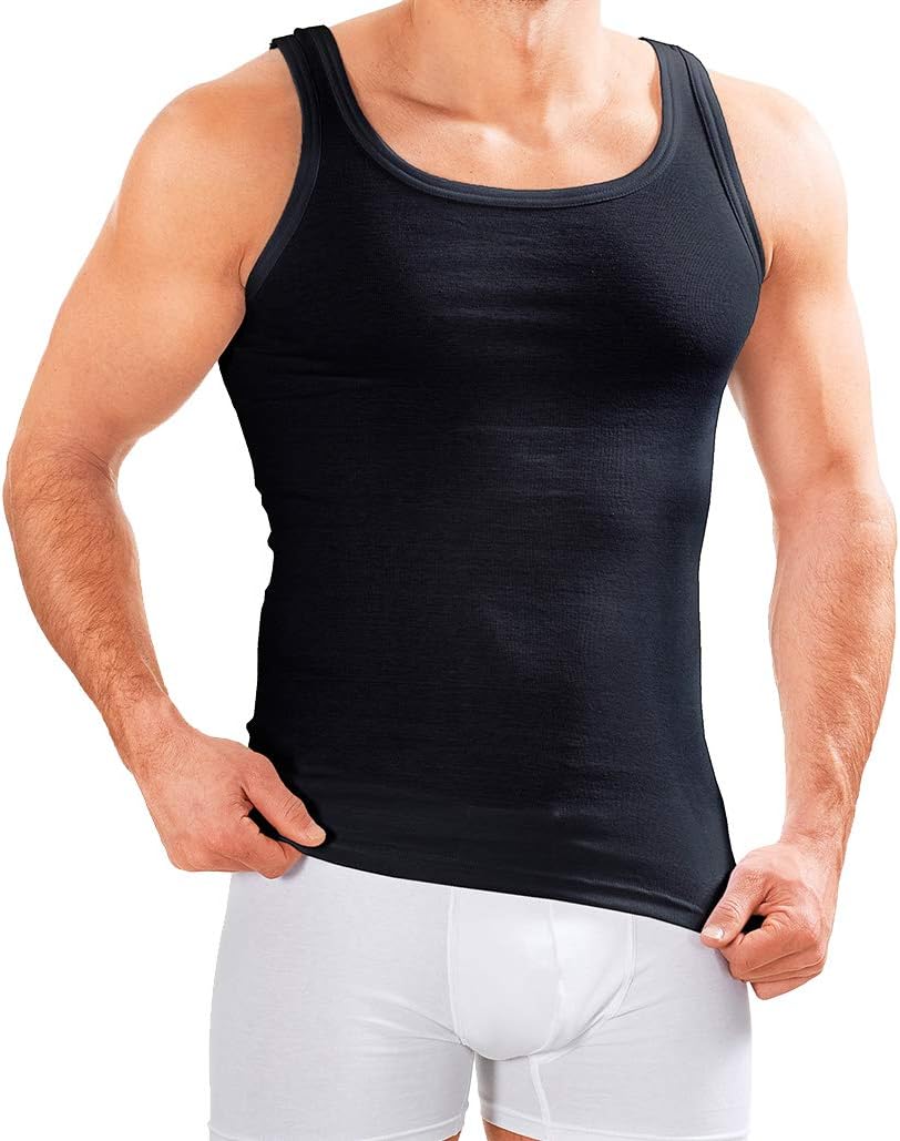 MERISH Herren Unterhemd 5er Pack Tank Top Feinripp Baumwolle Weiss T-Shirt 400 S 400 5er Pack Schwar