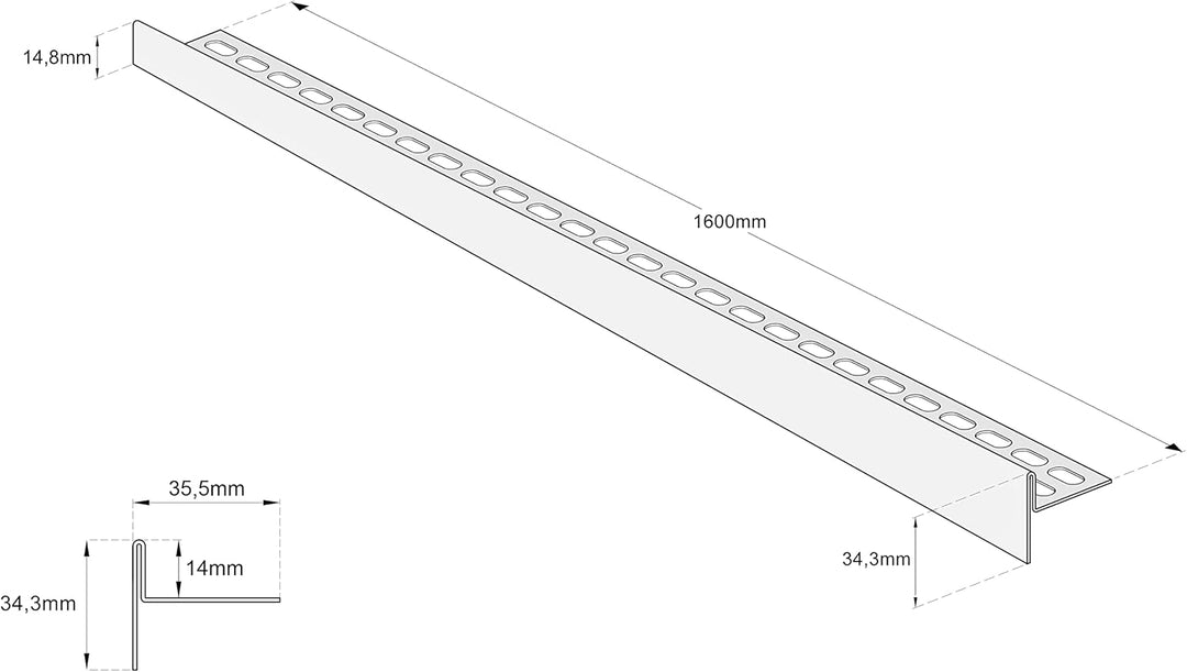 Aquabad Edelstahl Gefälleprofil Clive für begehbare Dusche 160cm, linksversion, Kantenhöhe 14mm 160c