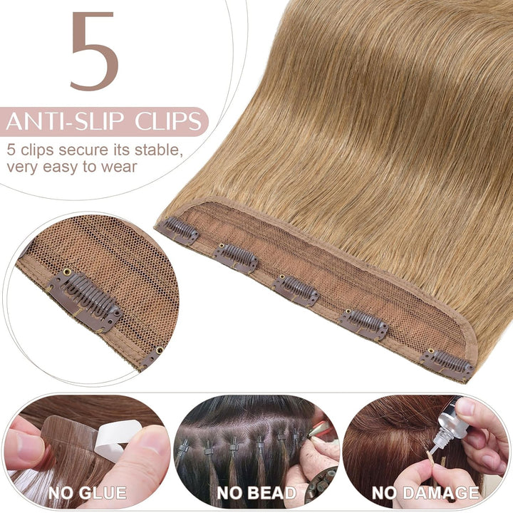 Haarteil Clip in Extensions Echthaar DICKER 1 Tresse 5 Clips Dicker Dichter Haarverlängerung 100% Re