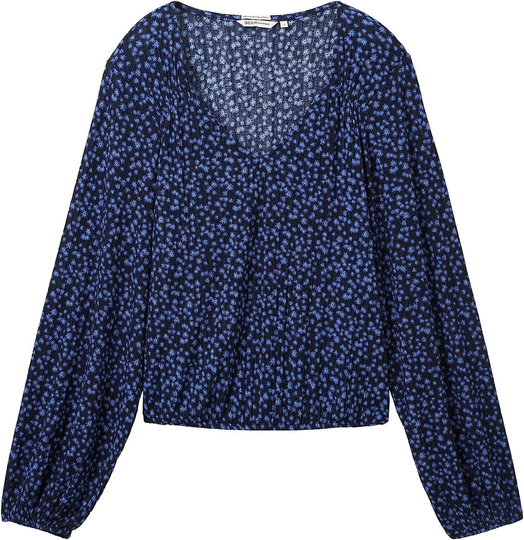 TOM TAILOR Denim Damen Denim T-Shirt Bluse mit Muster XXL 32411-navy Blue Flower Print, XXL 32411-na