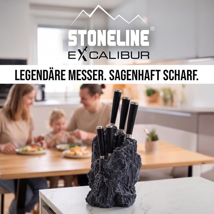 STONELINE® EXCALIBUR® Messerblock, bestückt, 6-teilig, rostfreier Spezialklingenstahl, Inklusive Sch