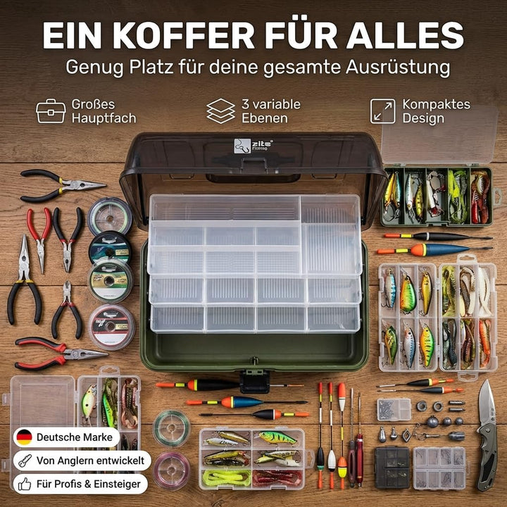 Zite Fishing Angelkoffer - Angelkasten 3 Ausziehbare Laden - Angel-Kiste Leer für Angelzubehör - Ang