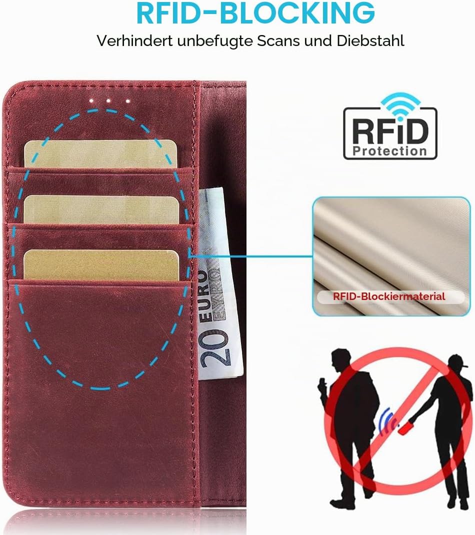 LENSUN Lederhülle für Samsung Galaxy S23, Echtleder Handyhülle [Kartenfach][Klappbar][Echtes Leder H