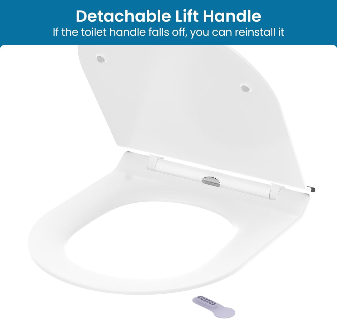 Toilettendeckel mit Absenkautomatik D-Form, Slim WC Sitz Weiss, Klodeckel Duroplast, Klobrille einfa