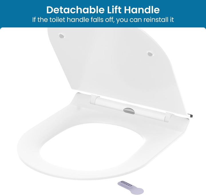 Toilettendeckel mit Absenkautomatik D-Form, Slim WC Sitz Weiss, Klodeckel Duroplast, Klobrille einfa