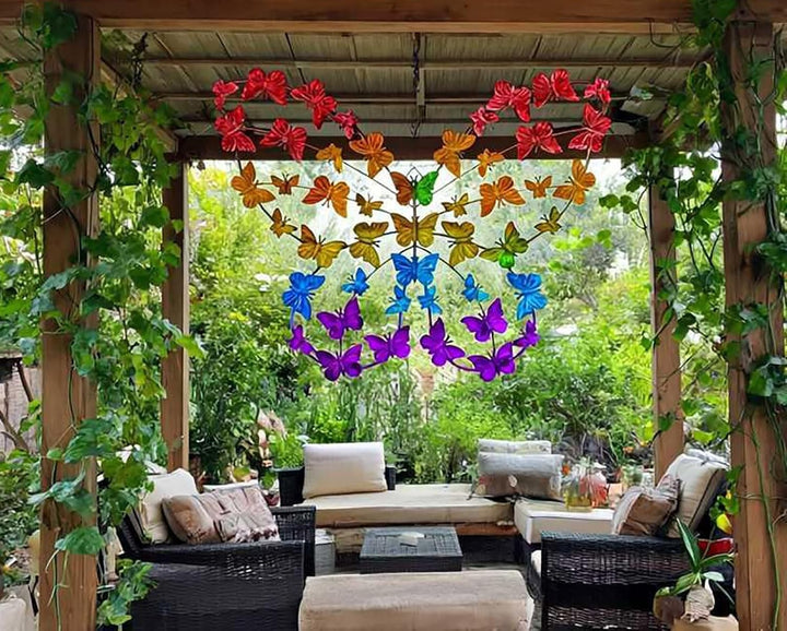 KAMACA XL Metall Schmetterling Wanddeko Bunt 50,5 x 38,5 cm für Garten Balkon Terrasse Wandfigur Far