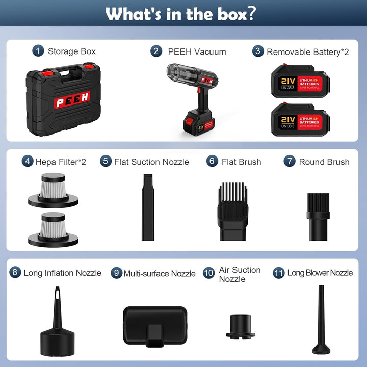 Kabelloser Handstaubsauger, Hohe Saugleistung & Gebläsefunktion, Akku-Staubsauger für Auto, Zuhause,