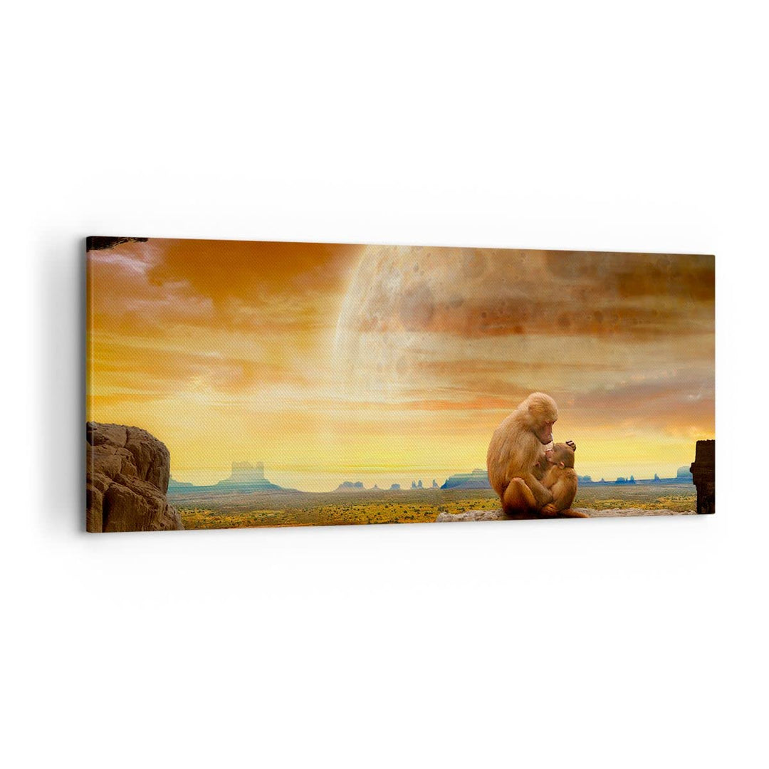 Wandbilder Dekoration Wohnzimmer Affen Mutter Natur Berg Panorama Bilder auf Leinwand 120x50cm Leinw