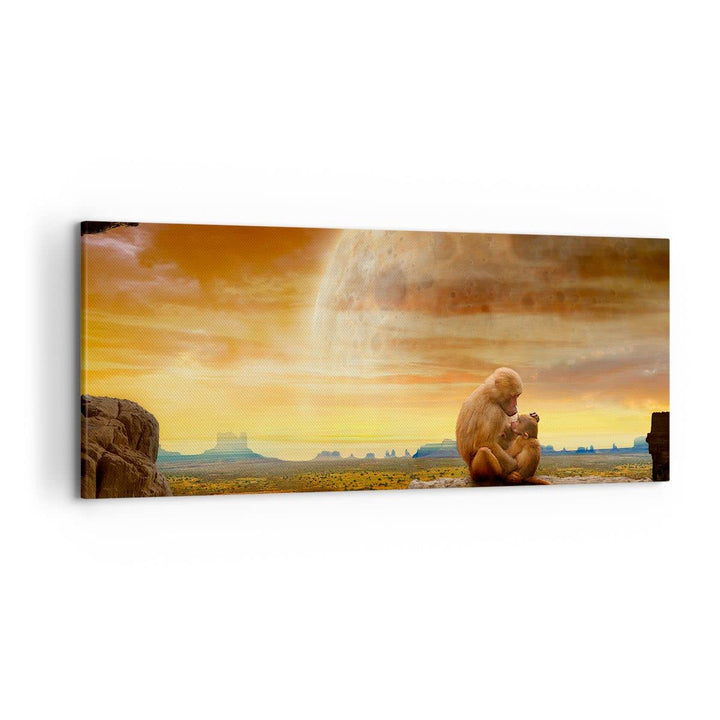 Wandbilder Dekoration Wohnzimmer Affen Mutter Natur Berg Panorama Bilder auf Leinwand 120x50cm Leinw