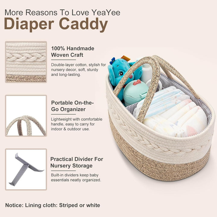YeaYee Baby Windel Caddy Organizer，Multifunktionale Aufbewahrungsbox für Windeln， mit wechselbaren F