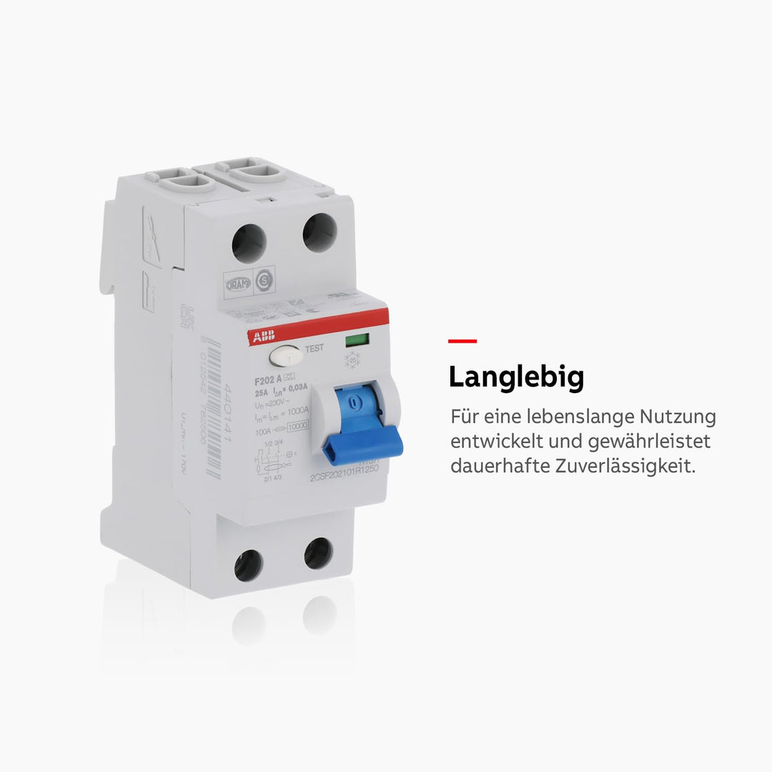 ABB F202 RCCB, 2-polig, 25A, 30mA Typ A CE 230V ac Einzelpack Single, Einzelpack Single