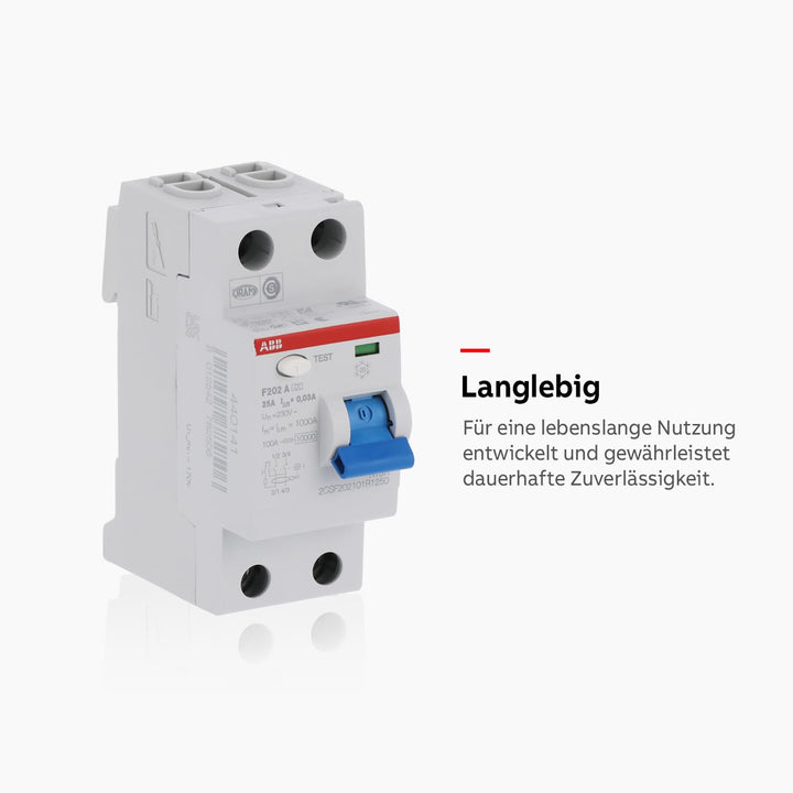 ABB F202 RCCB, 2-polig, 25A, 30mA Typ A CE 230V ac Einzelpack Single, Einzelpack Single