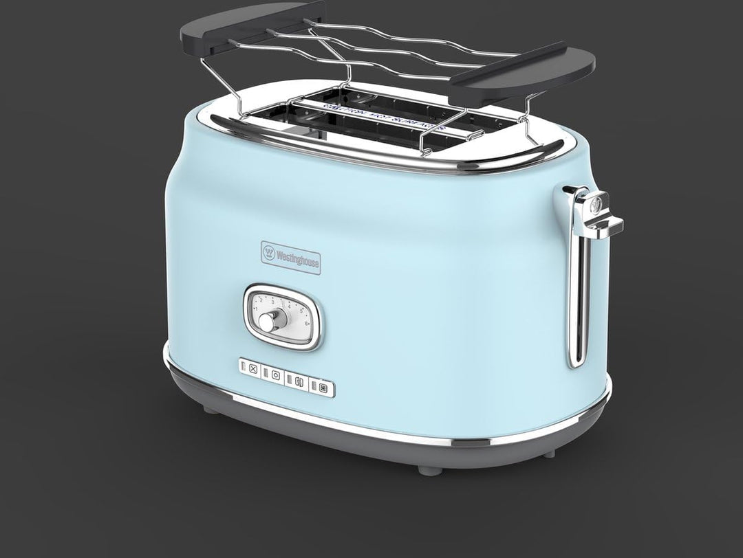 Westinghouse Retro-Toaster, 2 Scheiben, extra breite Schlitze, Warmhaltegestell, 815 W, blau Hellbla