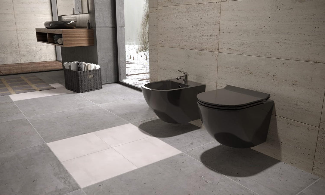 i-flair Wand-Hänge Bidet Franco mit Mischbatterie und Wandbefestigung - Schwarz, Schwarz