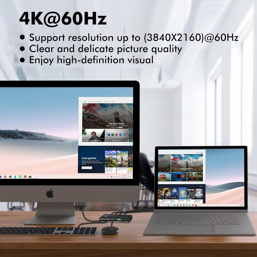 DP KVM Switch 2 Port, 4K @ 60Hz DisplayPort KVM Umschalter für 2 PCs 1 Monitor + 3 USB2.0-Geräte, DP