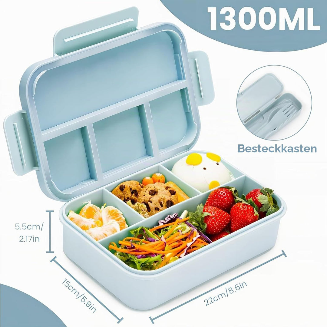 Bugucat Brotdose mit Fächern 1300ML,Lunchbox Kinder Auslaufsicher mit 4 Fächern,Lunch Box Bento Box