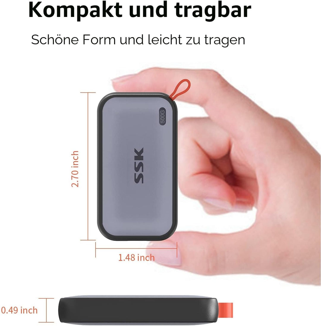 SSK 500GB tragbare Externe NVME-SSD, bis zu 1050 MB/s, Extreme Übertragungsgeschwindigkeit, USB 3.2