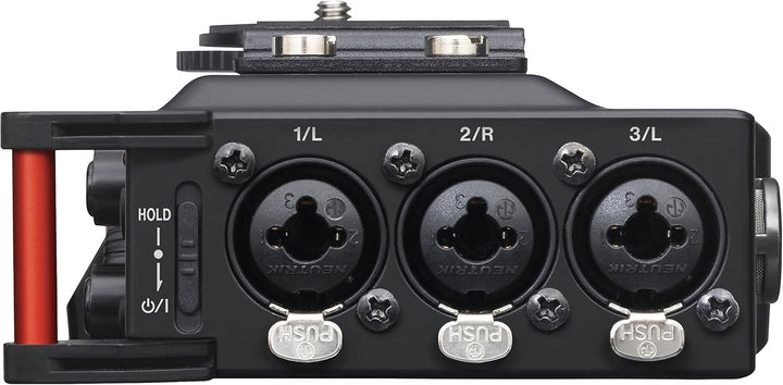 TASCAM Tragbarer 4-Kanal-Audio-Recorder für Videofilmer, 4 Kombi-XLR/TRS-Eingänge, 2 interne Mikrofo